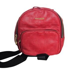 Steve Madden Logo Embossed Red Faux Leather Mini Backpack Y2K Style